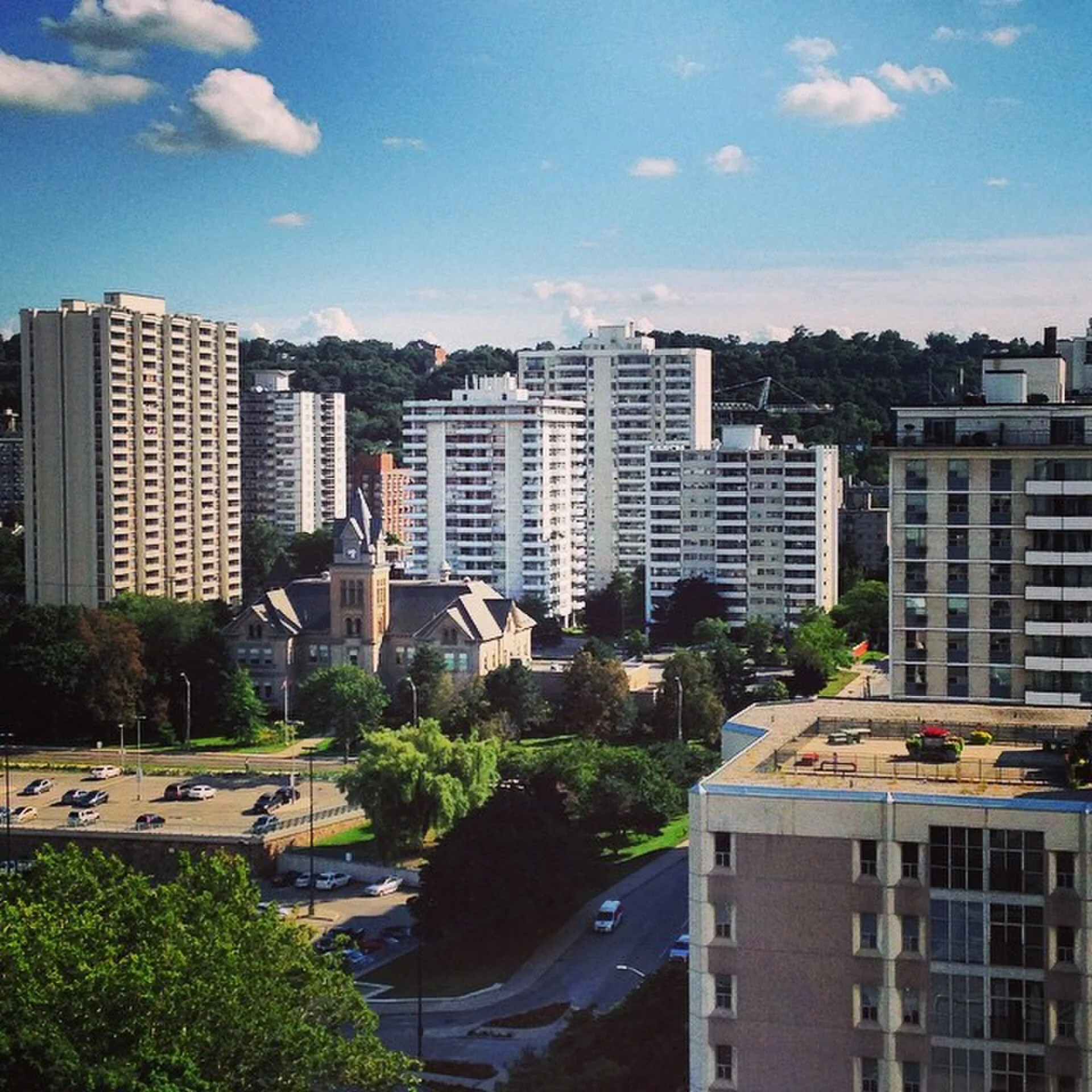Elevated skyline view of Hamilton, Ontario from the Niagara Escarpment