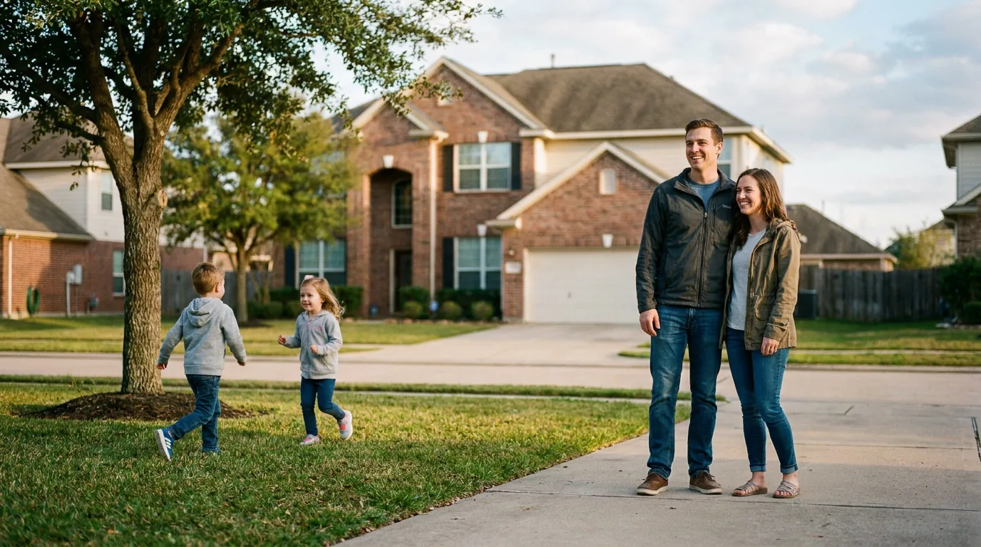 Newcomer family in front of their Ontario home
