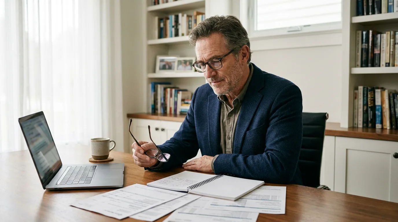 Self-employed Ontario professional reviewing financial documents